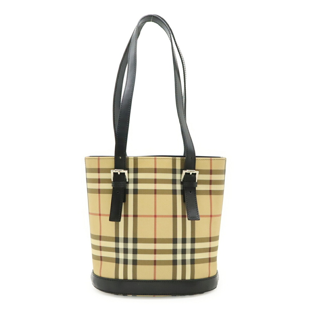 BURBERRY Nova Check Bucket Tote Bag/Shoulder Bag in Leather, Beige, Black, an...